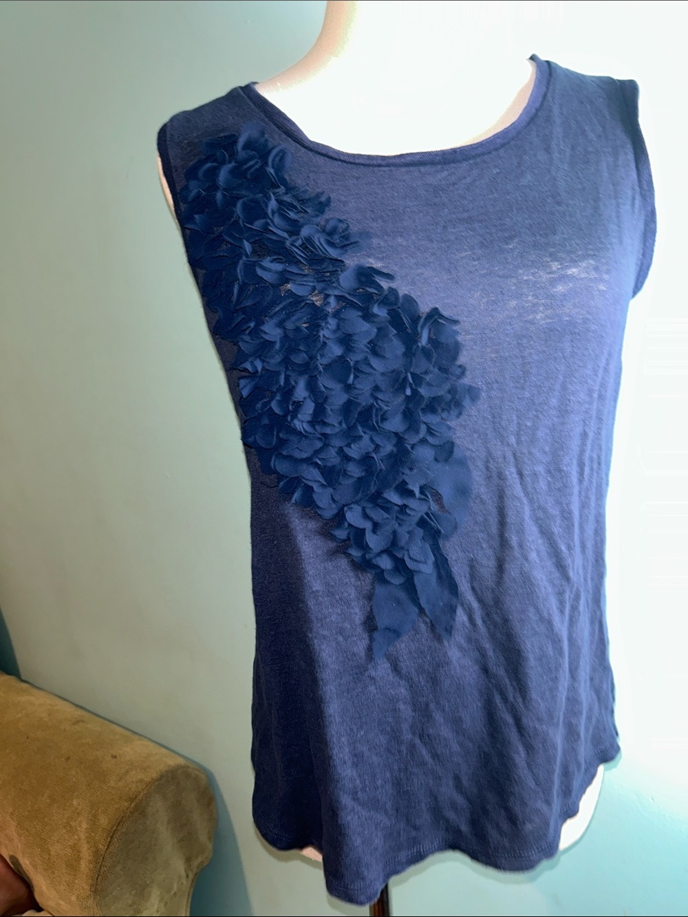 Banana Republic Navy Sleeveless Floral Petal Tank